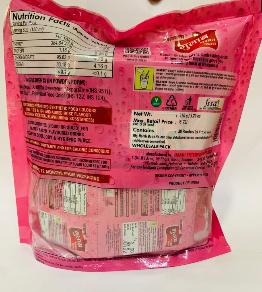 Jalani Gulaab Sharbat Mix Packet (30 Sachet of 5g each), 150g - Image 3