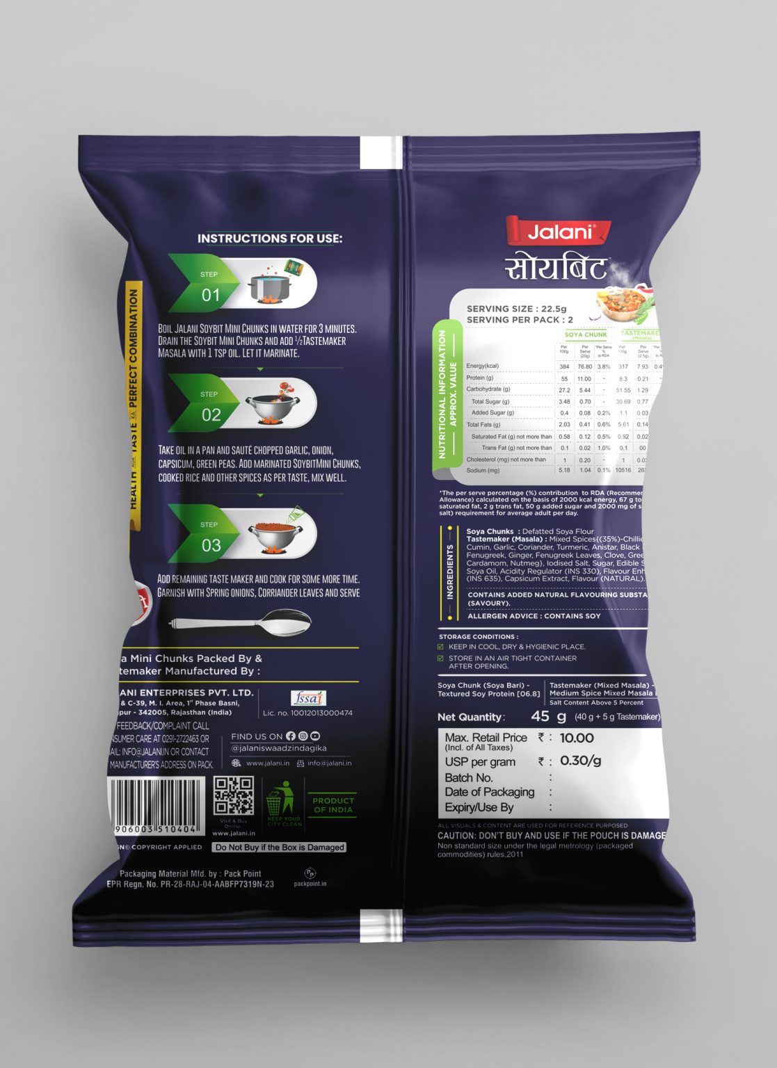 Jalani Soybit MINI CHUNKS Rs.10/- Pouch with taste maker - Image 3